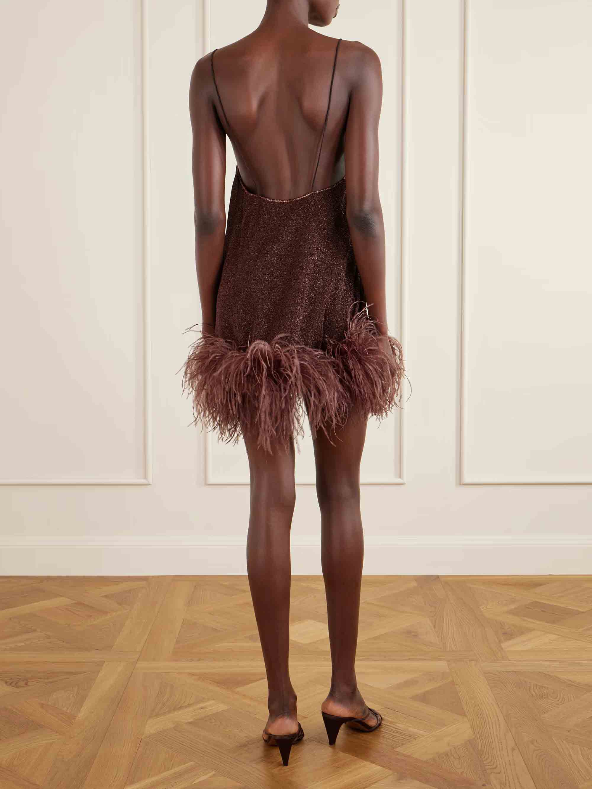 Elegant Feather Hem Mini Dress