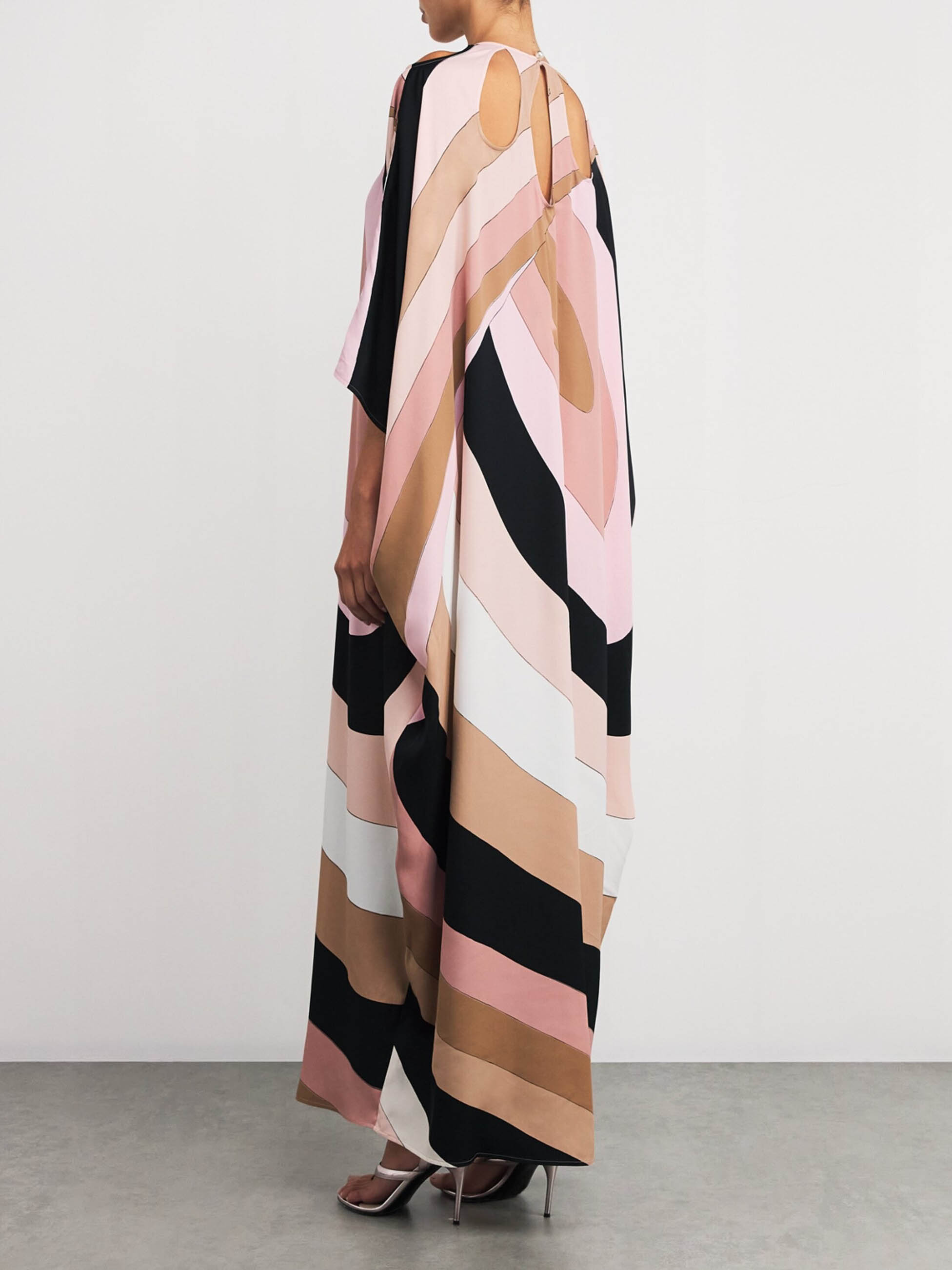 Exquisite Satin Irregular Stripe Print Maxi Dress