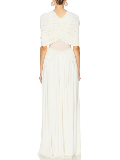 Elegant V-neck Pleated Maxi Dress