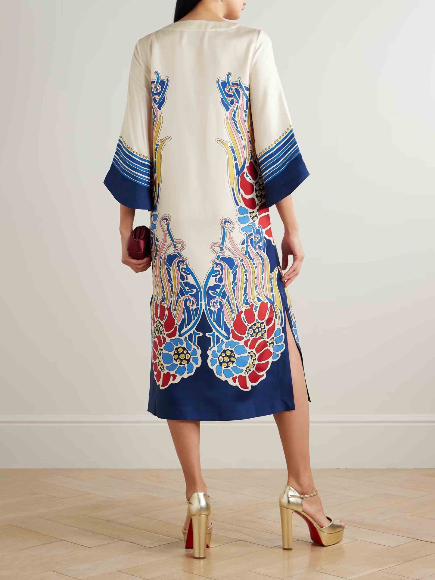 Exquisite Satin Floral Print Midi Dress