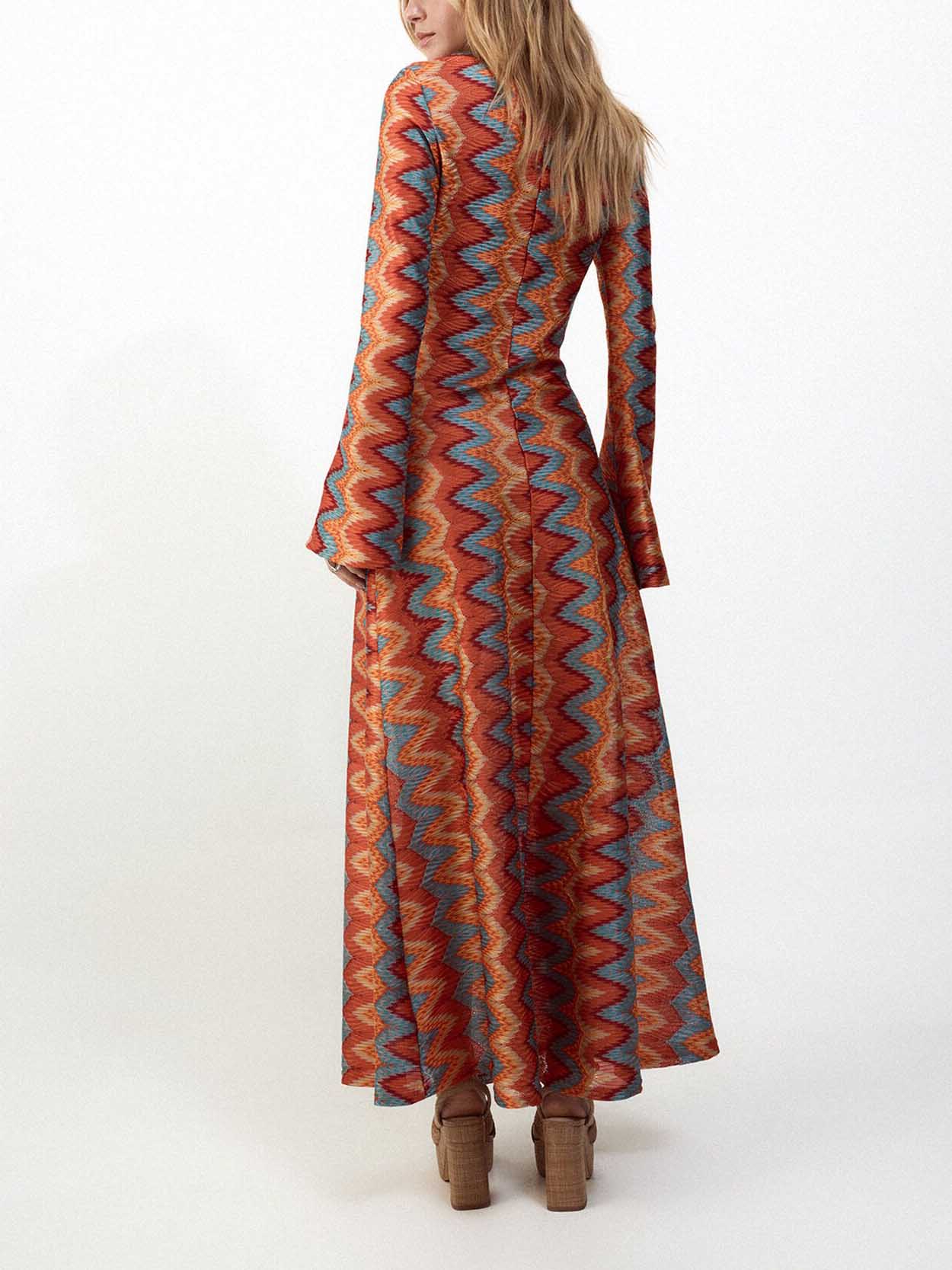 Retro Wave Stripe Print Maxi Dress