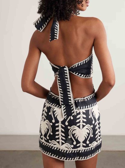 Exquisite Backless Printed Woven Mini Dress