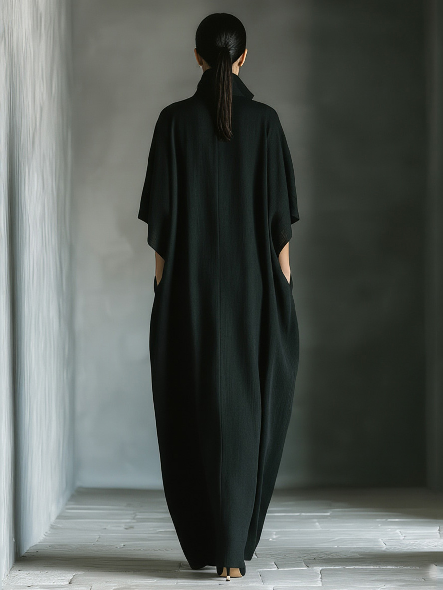 Elegant High-Neck Batwing Sleeve Maxi Dress