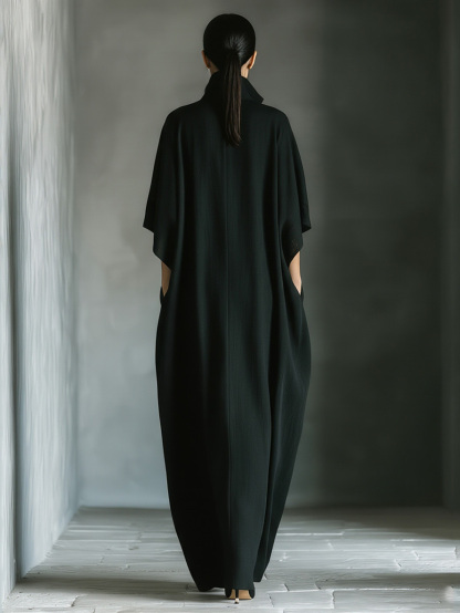 Elegant High-Neck Batwing Sleeve Maxi Dress