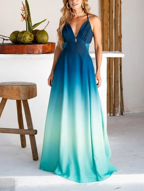 Exquisite Gradient Printing V-neck Flowing Mirrors