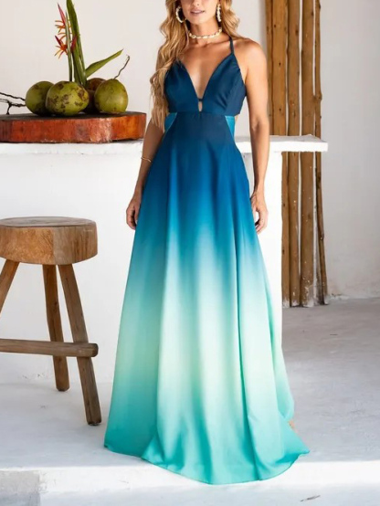 Exquisite Gradient Printing V-neck Flowing Mirrors