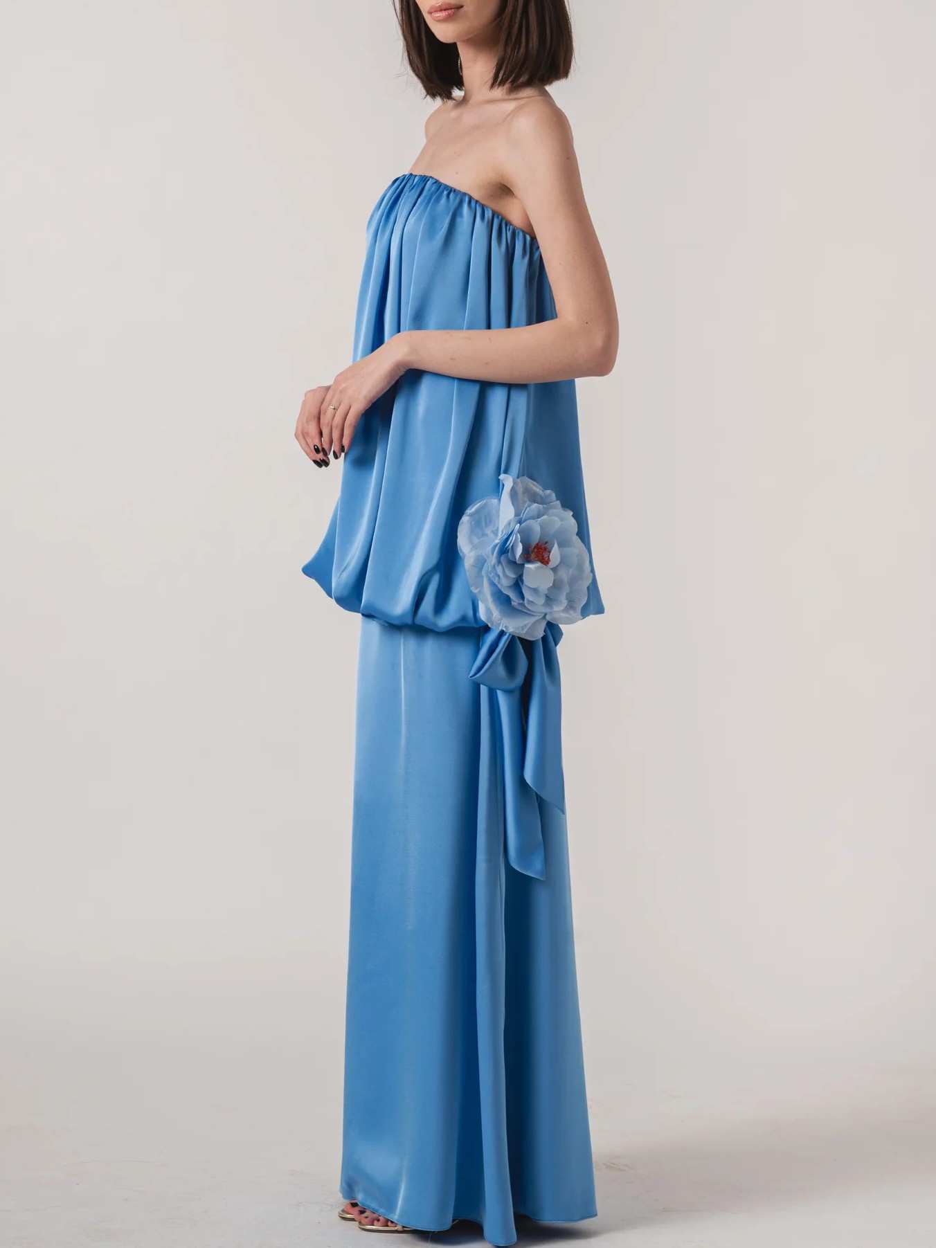 Elegant Strapless Draped Top & Skirt Two-Piece Set