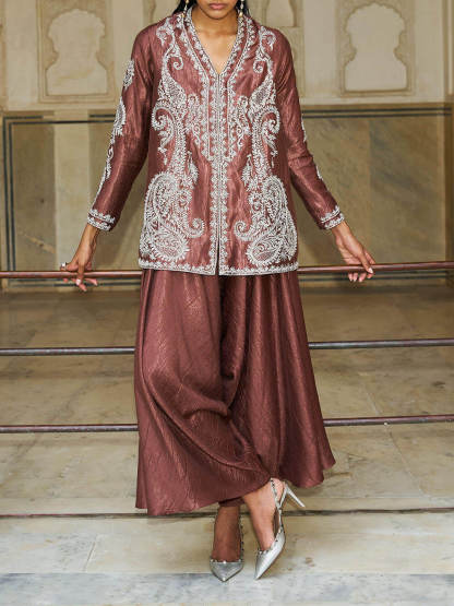 Unique Paisley Pattern V-Neck Loose Top