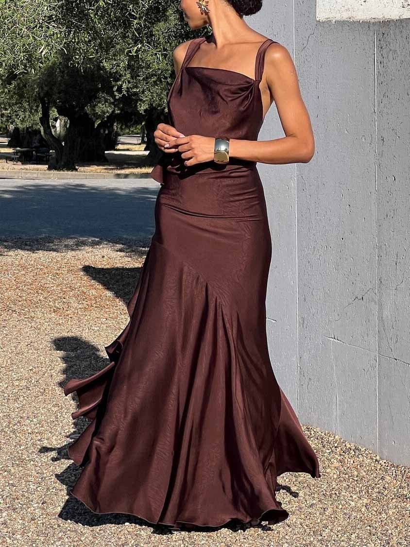 Elegant Satin Neck Mermaid Maxi Dress