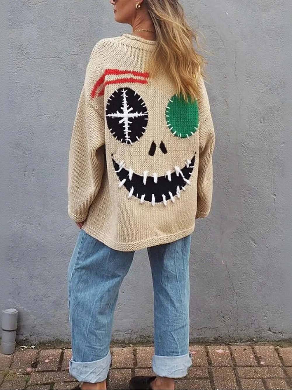 Graffiti Evil Smile Oversized Sweater