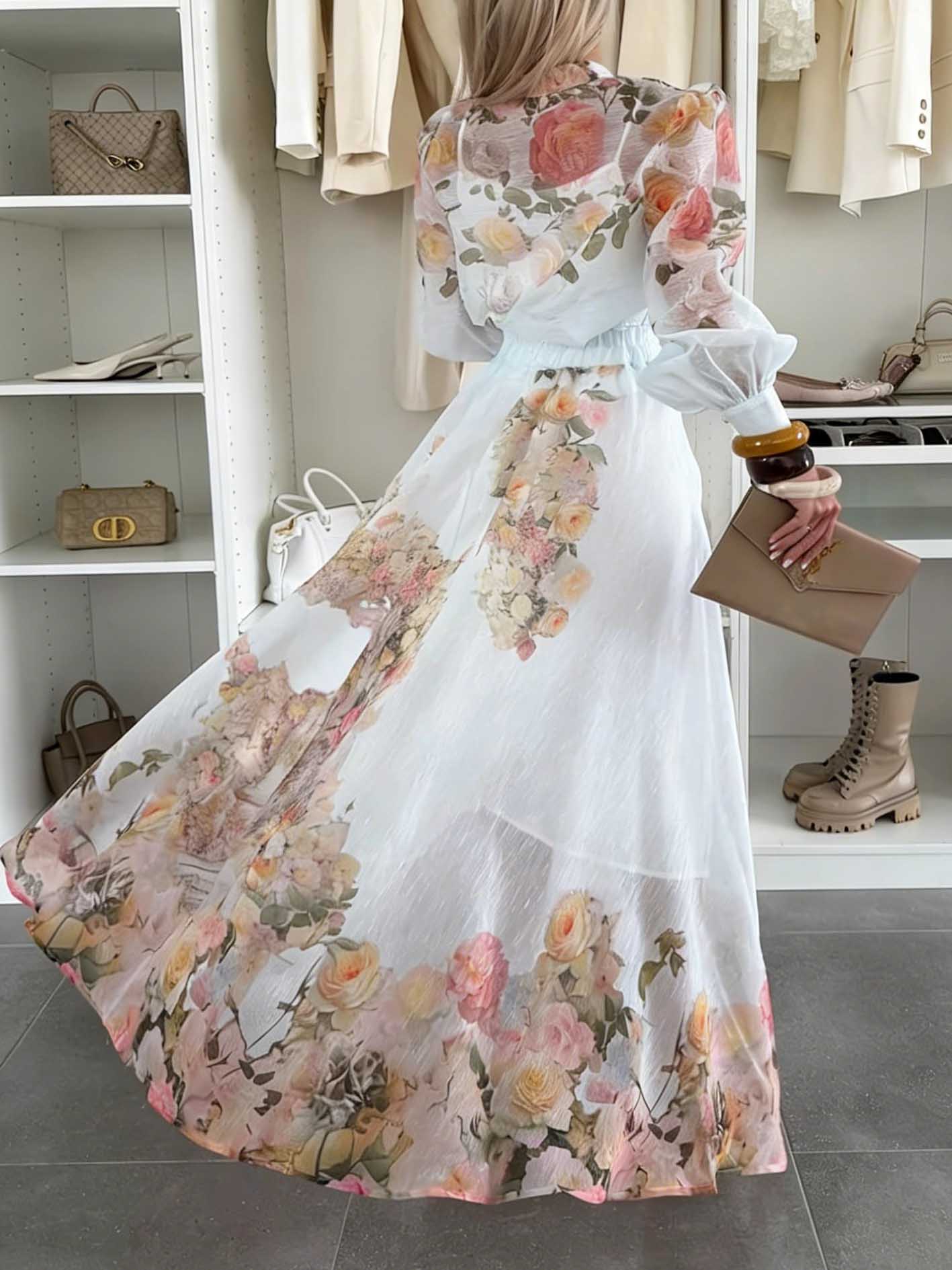 Elegant Floral Print High-Waist Maxi Skirt