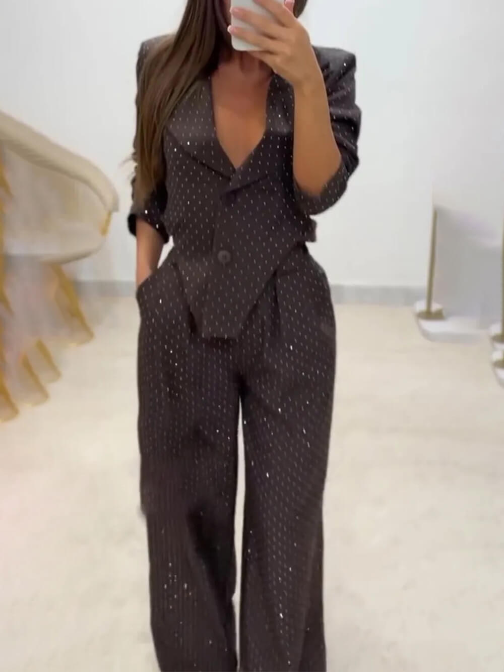 Chic Commute High-Waist Sequin Pocket Pants