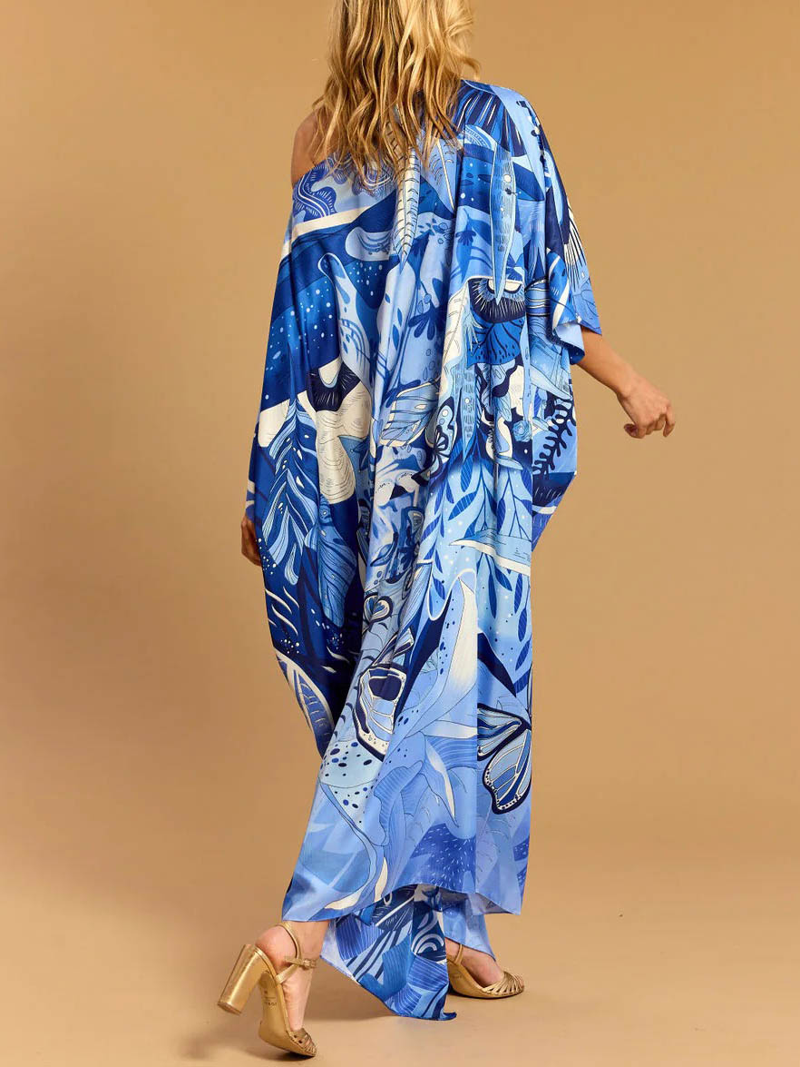 Elegant One-shoulder Satin Printed Maxi Dress