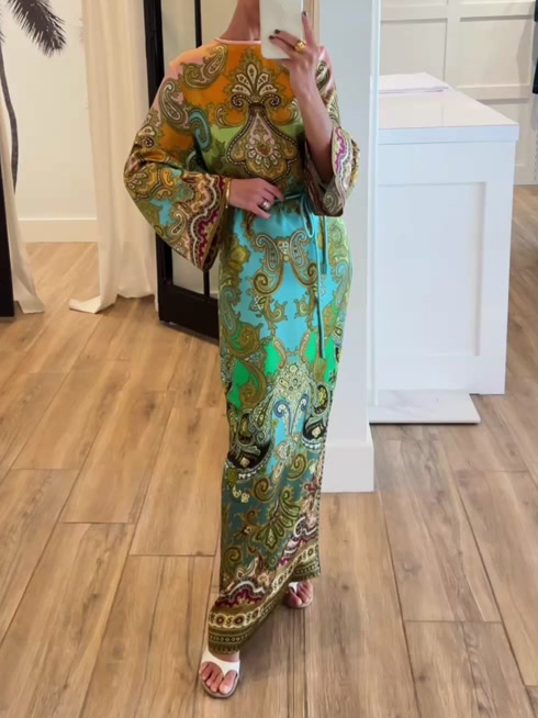 Unique Paisley Print Long Sleeve Maxi Dress