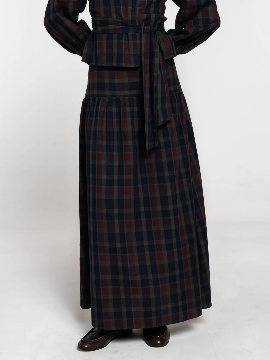 Retro Plaid Print Tie-belt Shirt