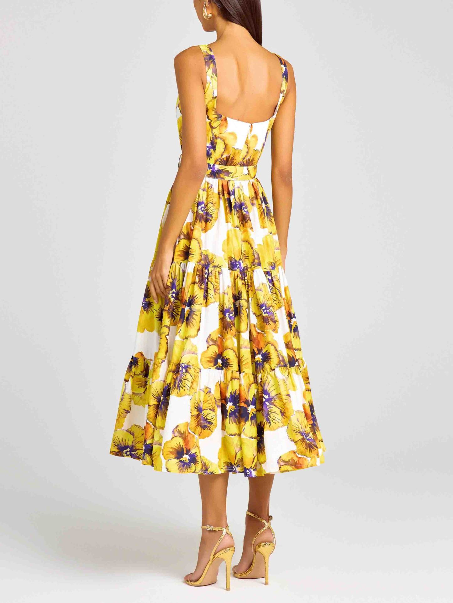 Elegant Pansy Print Midi Dress