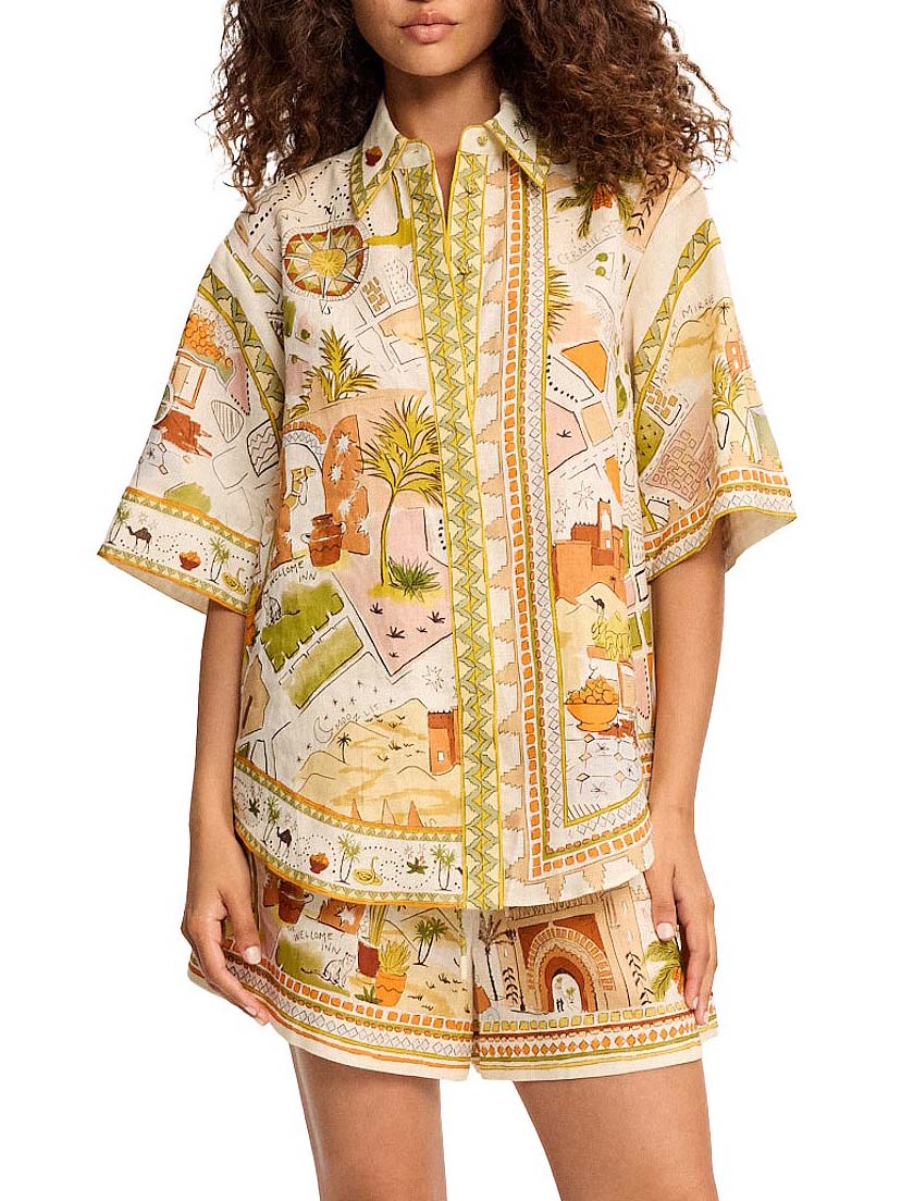 Bohemian Artistic Print Shirt & Shorts Two-Piece Set