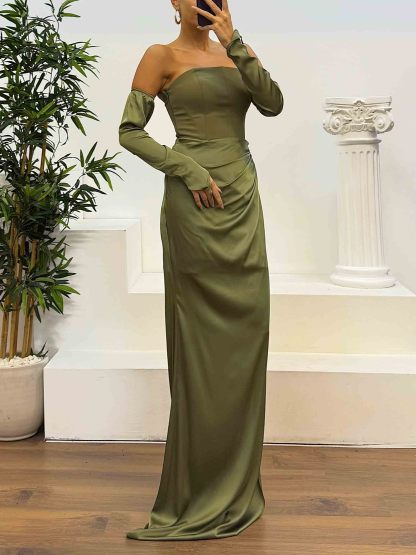 Elegant Strapless Satin Evening Maxi Dress