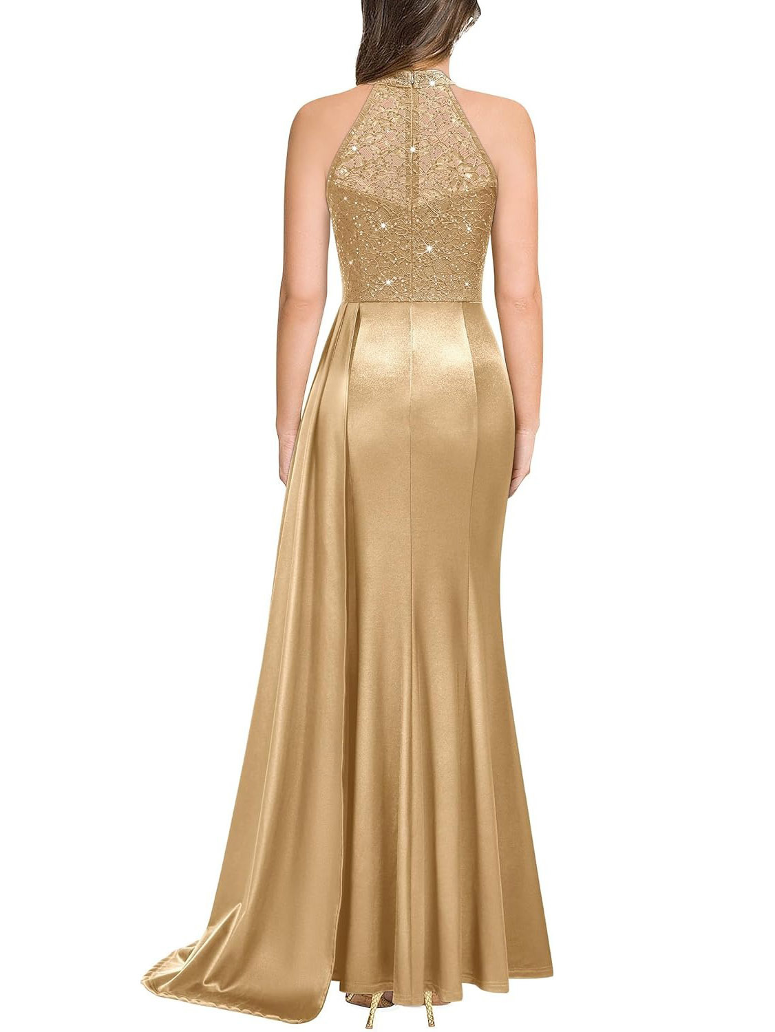 Elegant Halter Neck Lace Maxi Dress