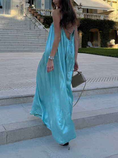 Elegant Satin Backless Slip Maxi Dress