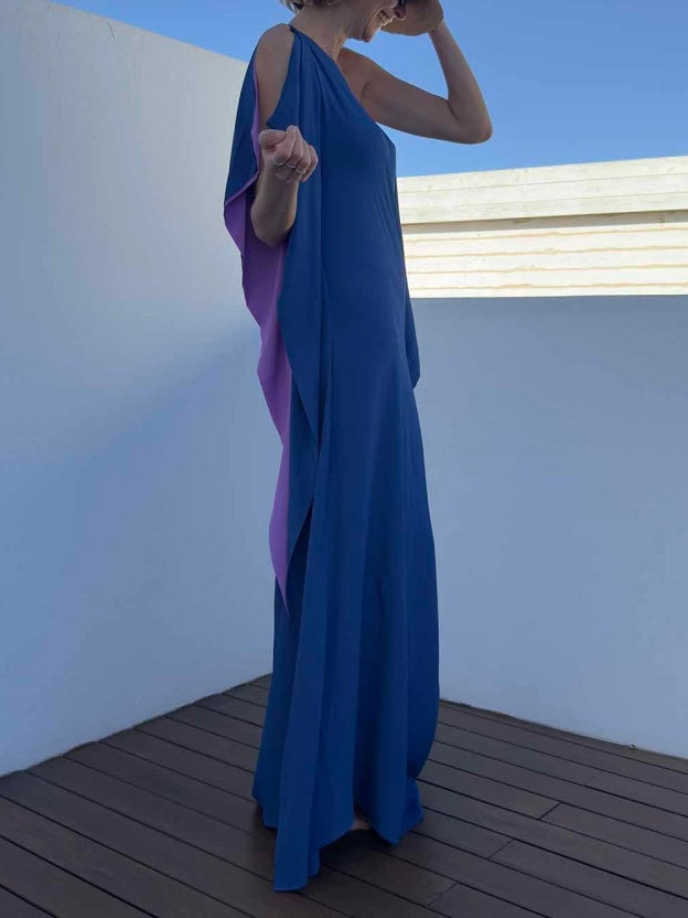 Bohemian Satin Two-Tone Kaftan Maxi Dress