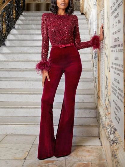 Elegant High-neck Sequined Jumpsuit