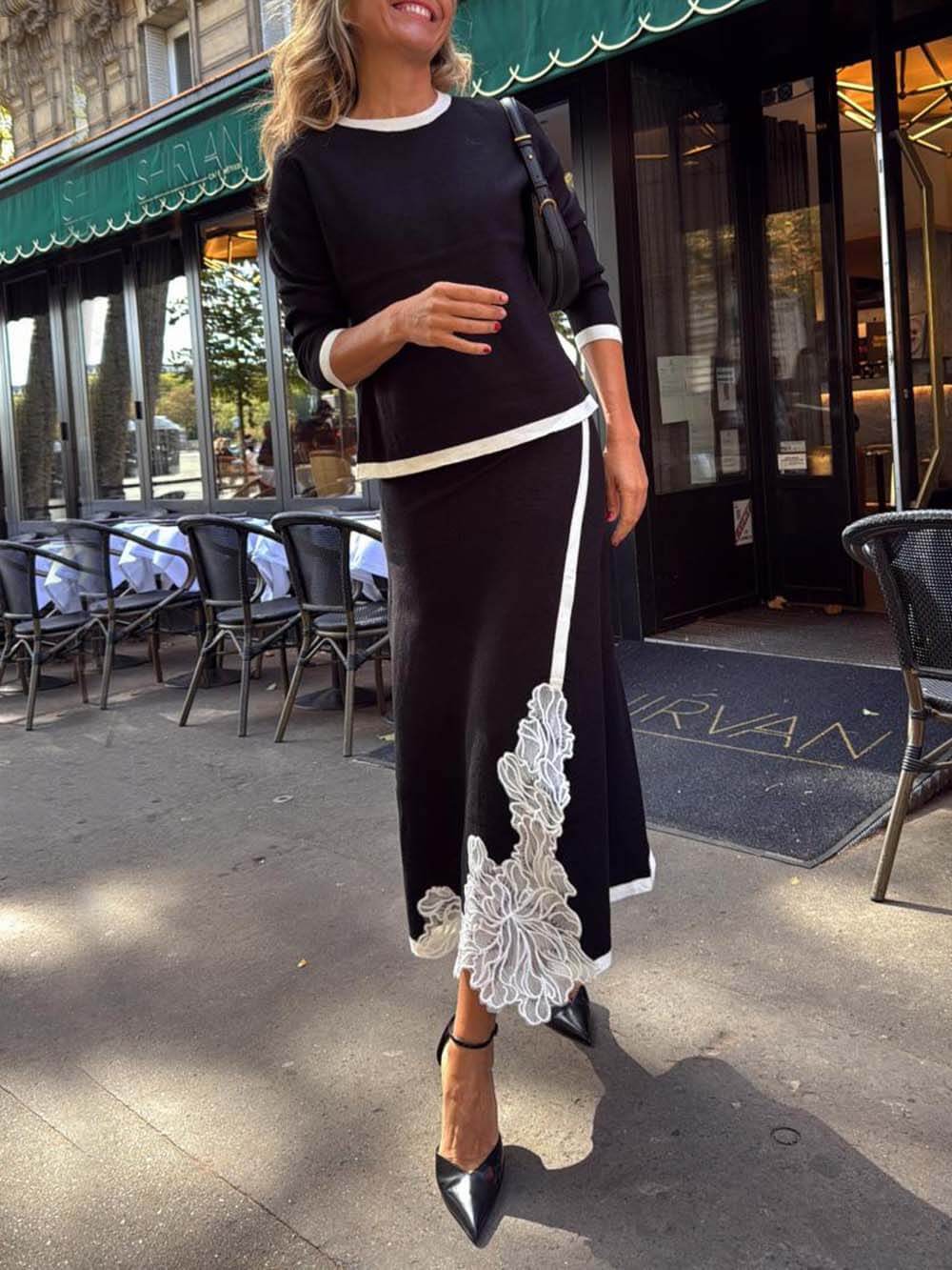 Classic Colorblock Paneled Three-Quarter Sleeves Top