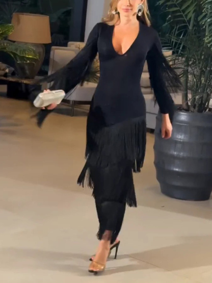 Stunning Tassel V-neck Maxi Dress