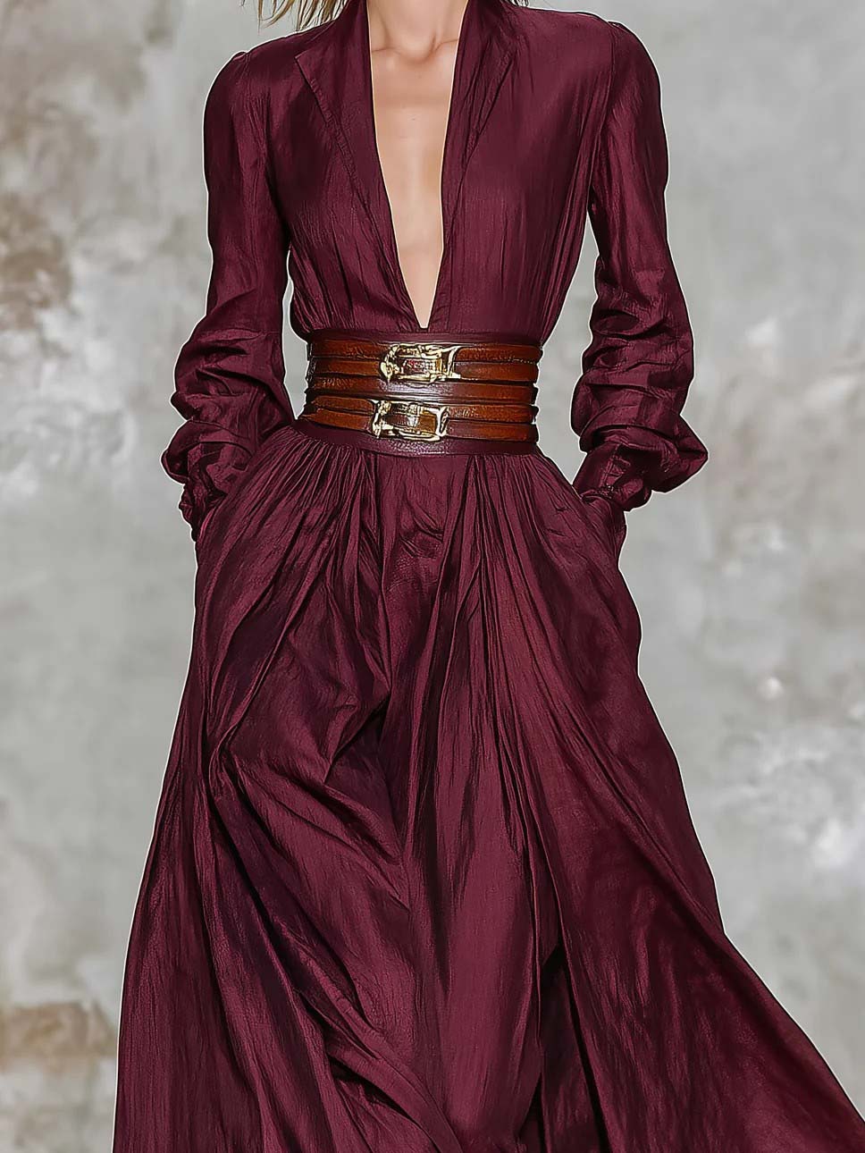 Elegant Deep V-Neck Floor-Length Dress