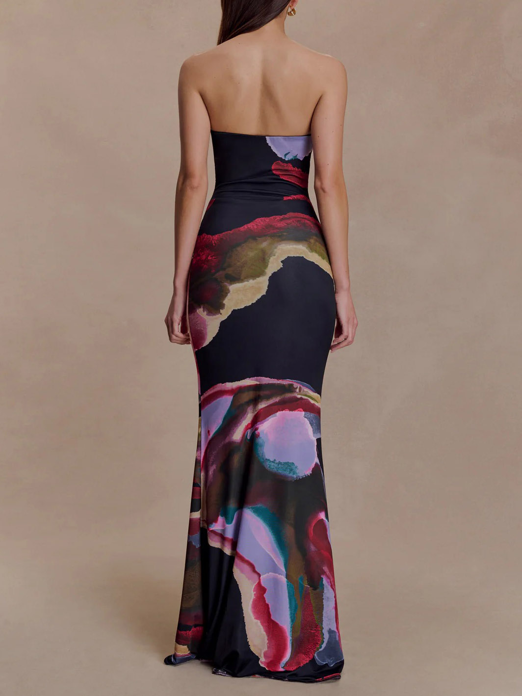 Exquisite Strapless Abstract Print Bodycon Maxi Dress