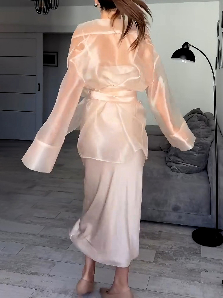 Elegant Organza Belted Wrap Shirt