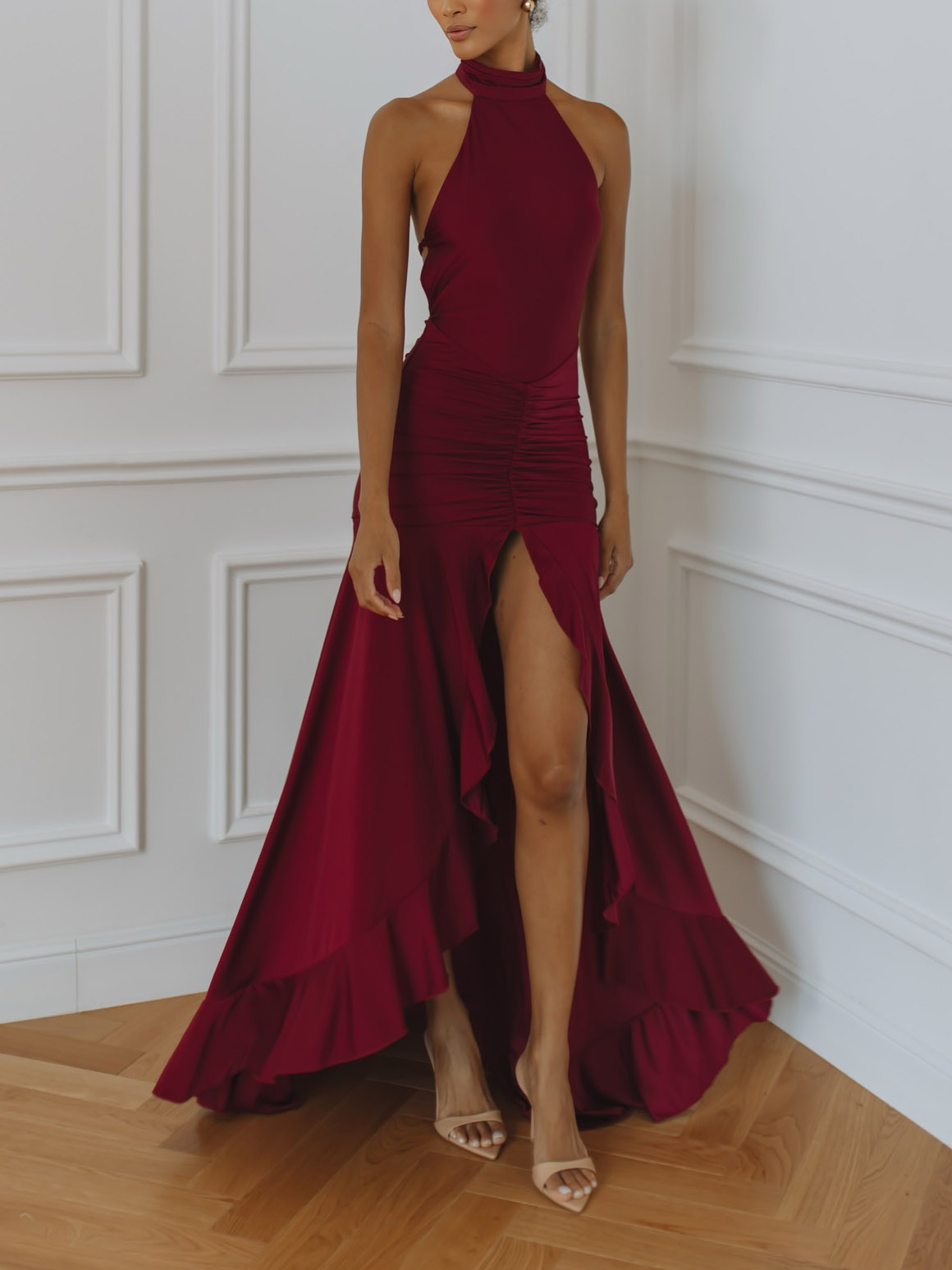 Elegant High-neck Sleeveless Slit Maxi Dress