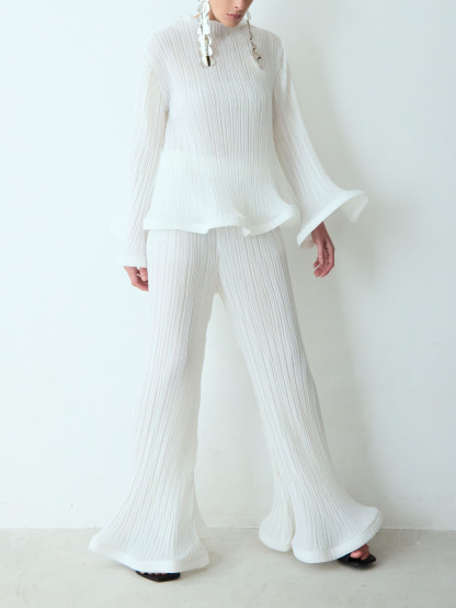 Elegant Ruffled Pleated Top And Pants Two-Piece Set