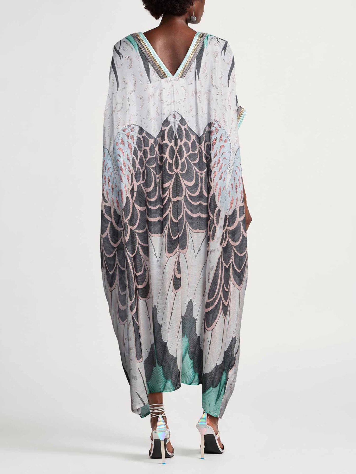 Exquisite Abstract Print V-neck Robe Maxi Dress
