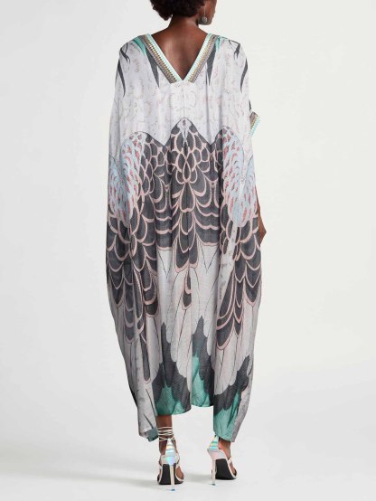 Exquisite Abstract Print V-neck Robe Maxi Dress