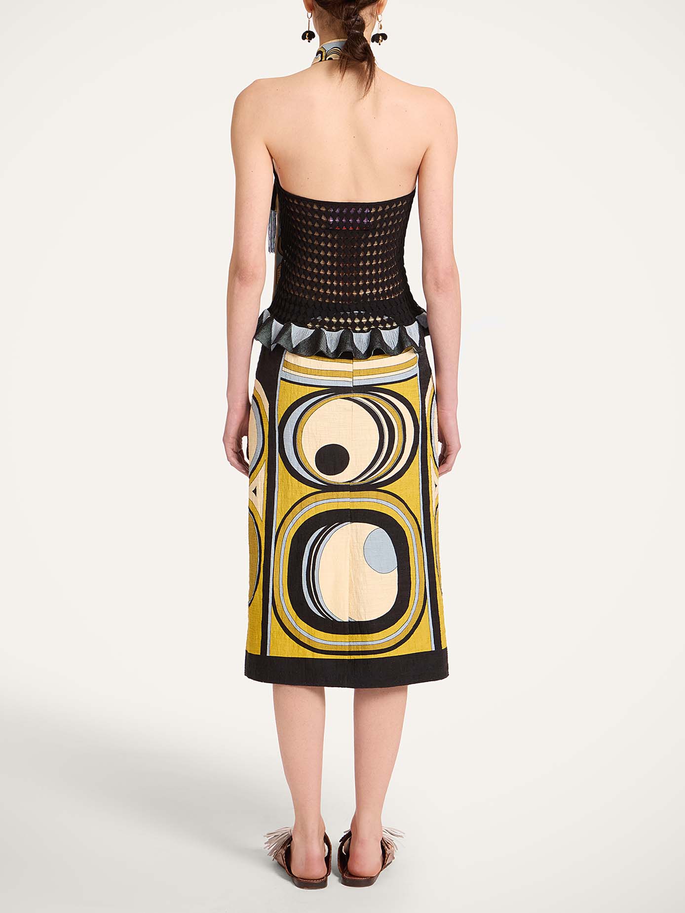 Retro Geometric Print Midi Skirt Two-Piece Set