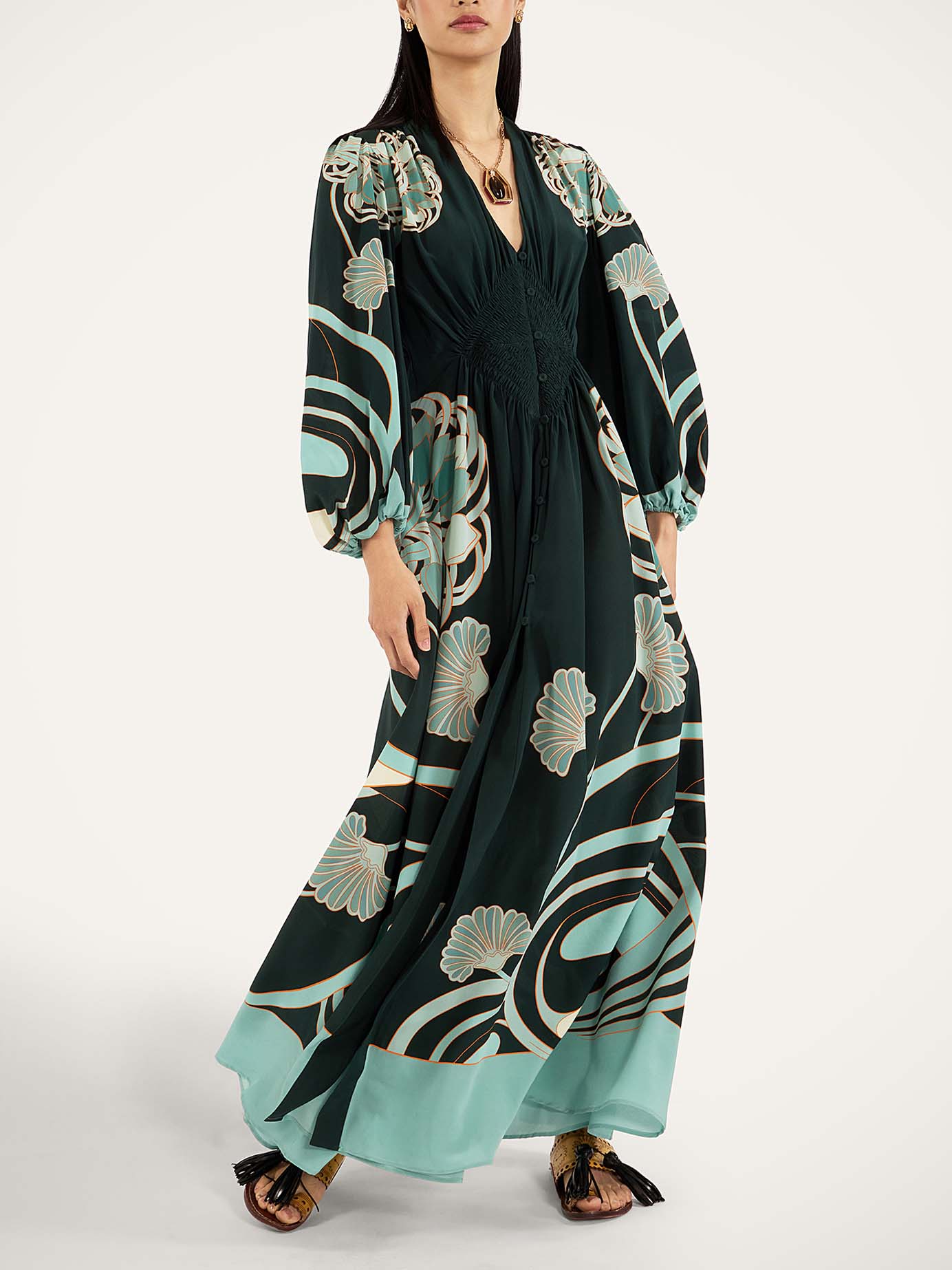Unique Art Nouveau Style Fully Pleated Maxi Dress Cloth