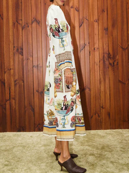 Casual Island Bloom Tropical Fruit Patchwork A-Line Maxi Dress