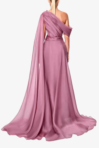 Elegant One-Shoulder Draped Organza Maxi Dress