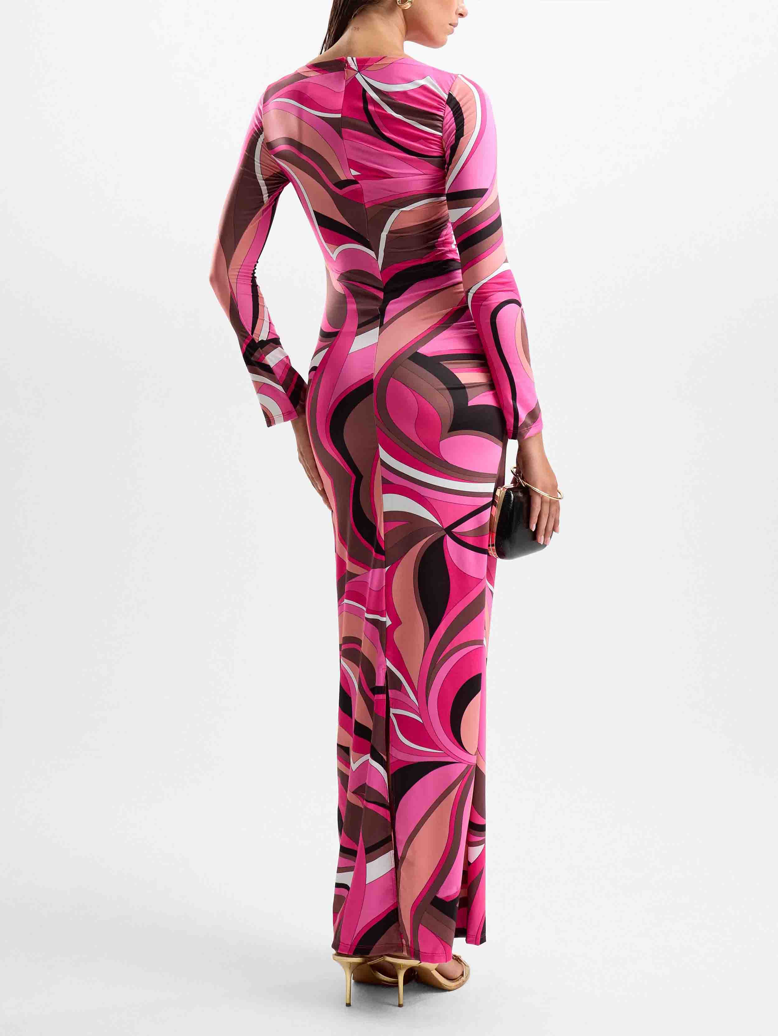 Exquisite Abstract Print Long-sleeved Knit Maxi Dress
