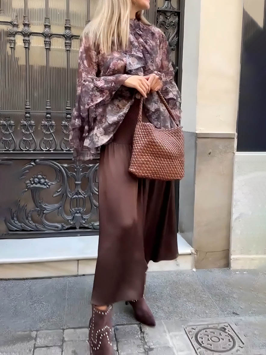 Elegant Floral Ruffled Chiffon Blouse