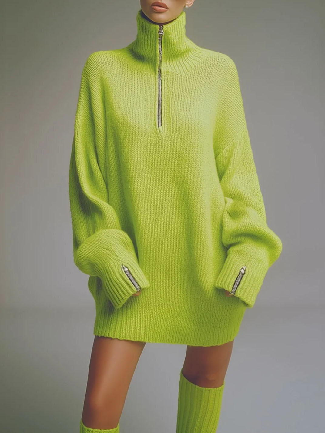 Casual Half-zip Collar Knit Mini Dress