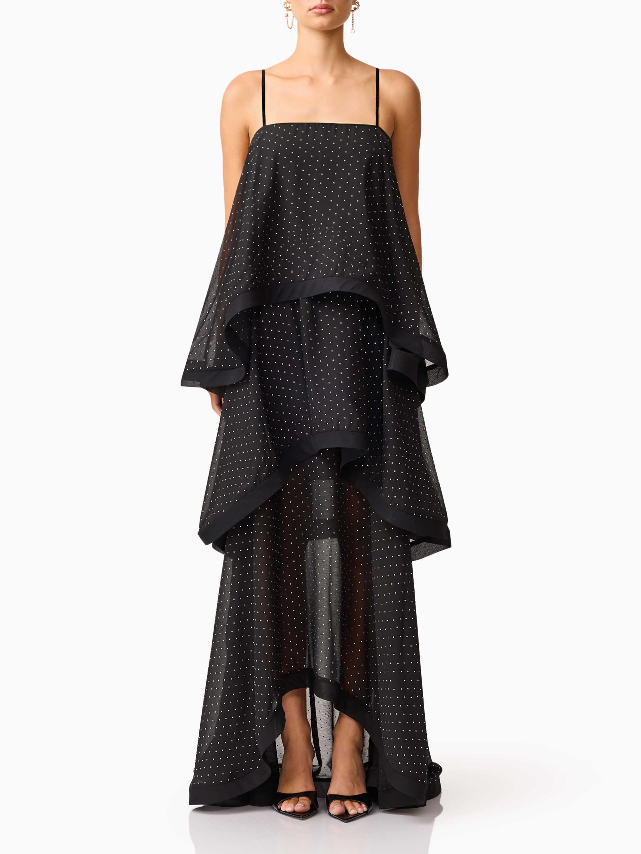 Egant Black Polka Dot Tiered Ruffle Maxi Dress