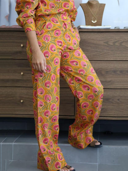 Unique Floral Print Mustard Shirt