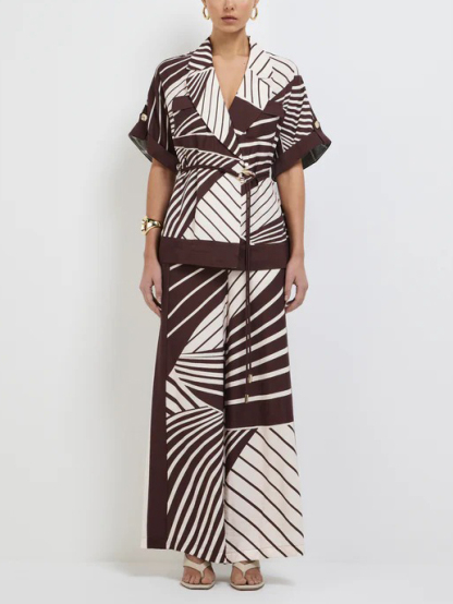 Chic Abstract Stripe Suit Collar Shirt