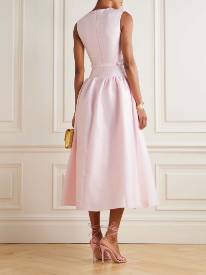 Elegant Sleeveless Belted Midi Dress
