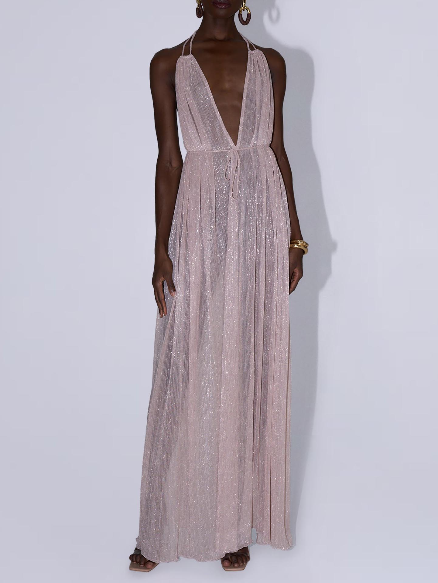 Elegant Tulle Pleated Evening Gown Maxi Dress