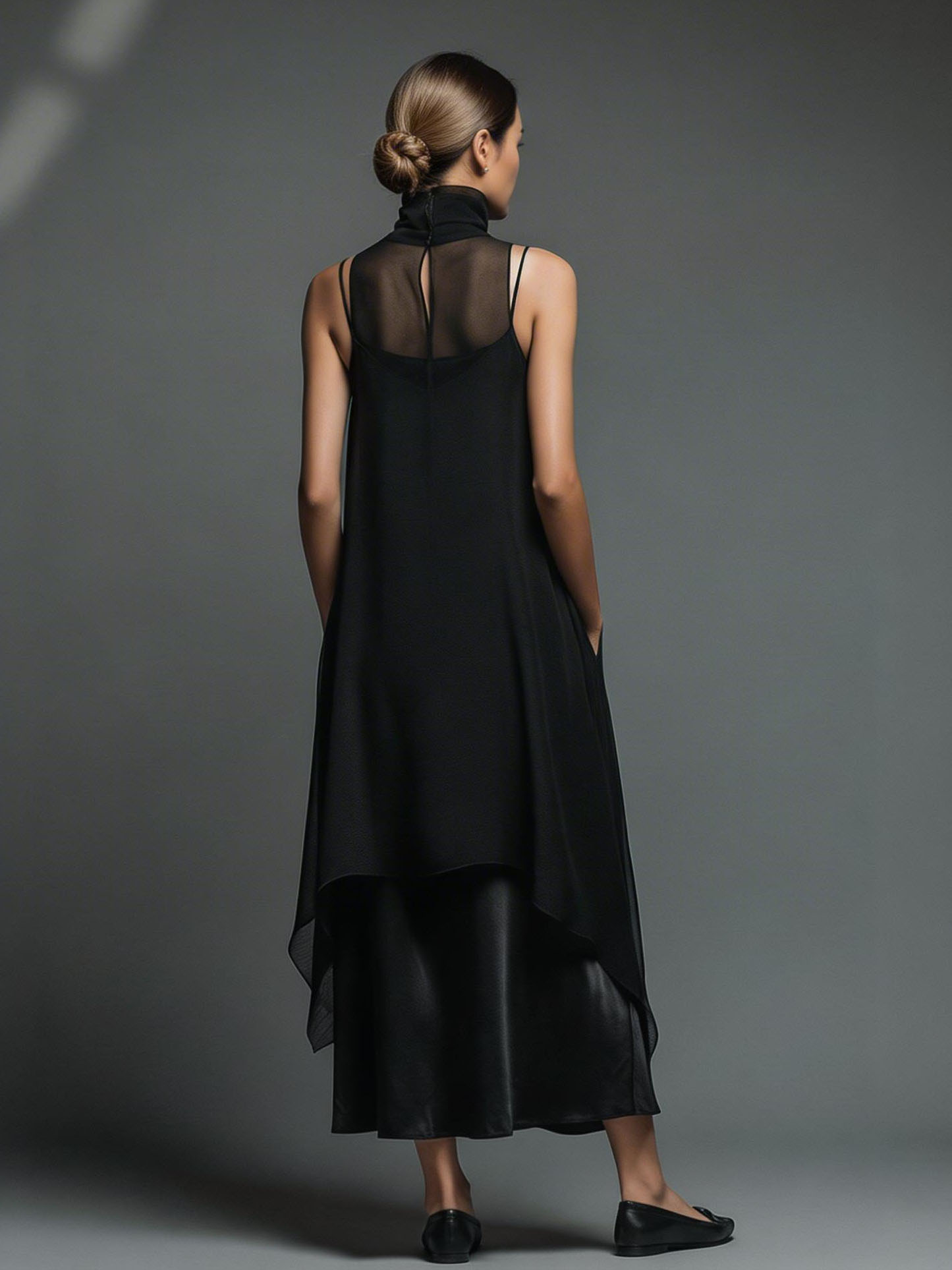 Elegant Sheer Tulle Asymmetric Dress Set