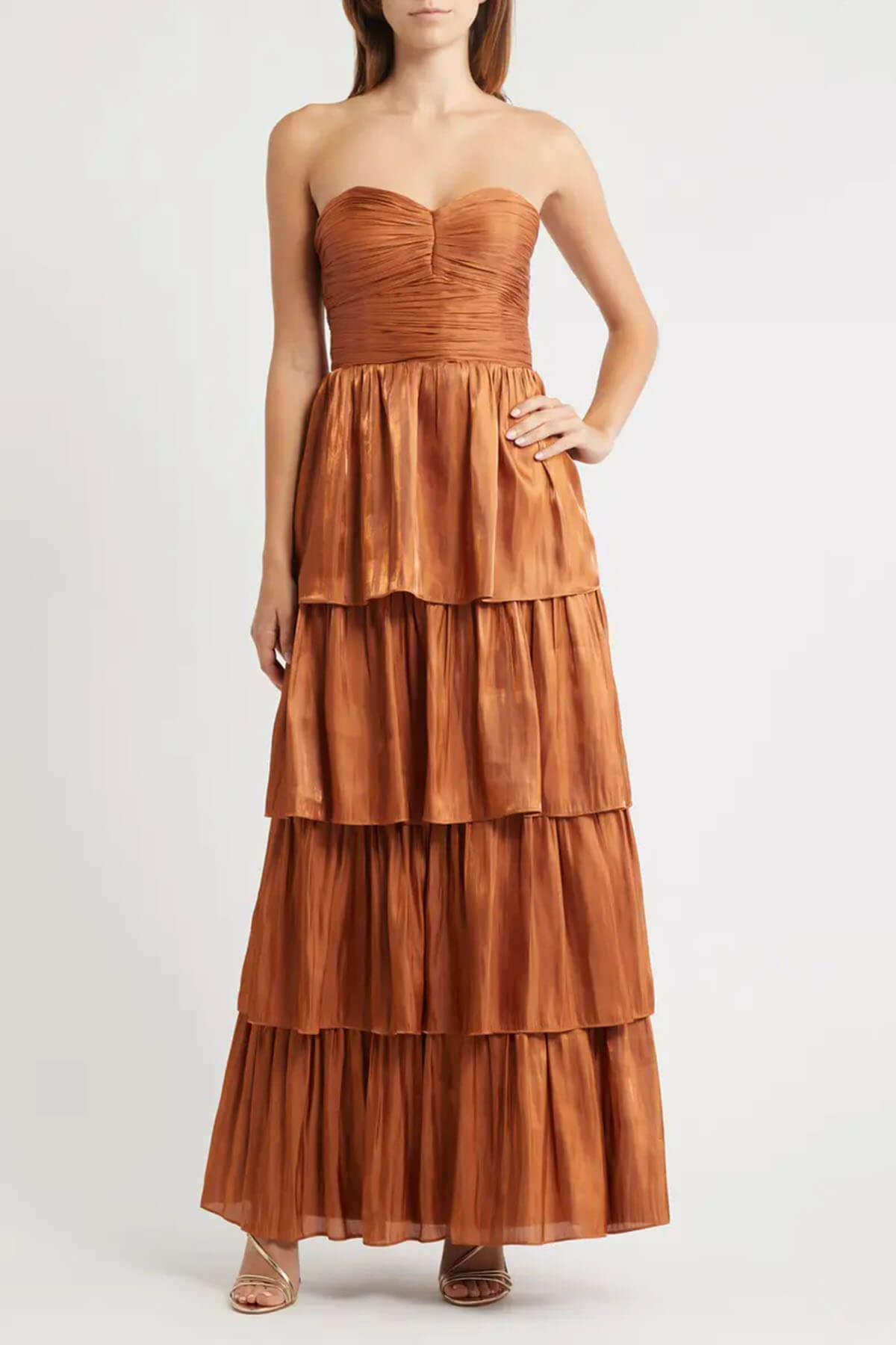 Exquisitely Pleated Strapless Layered Maxi Dress