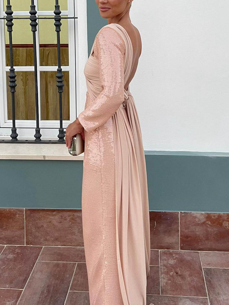 Elegant Sequin Twist Slit Maxi Dress